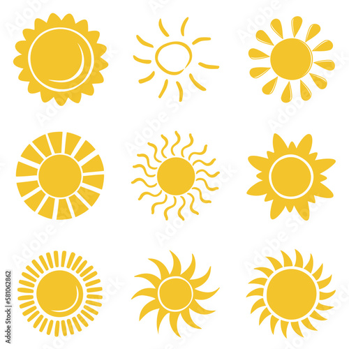 Sun icon set clipart. Vector illustration flat design.