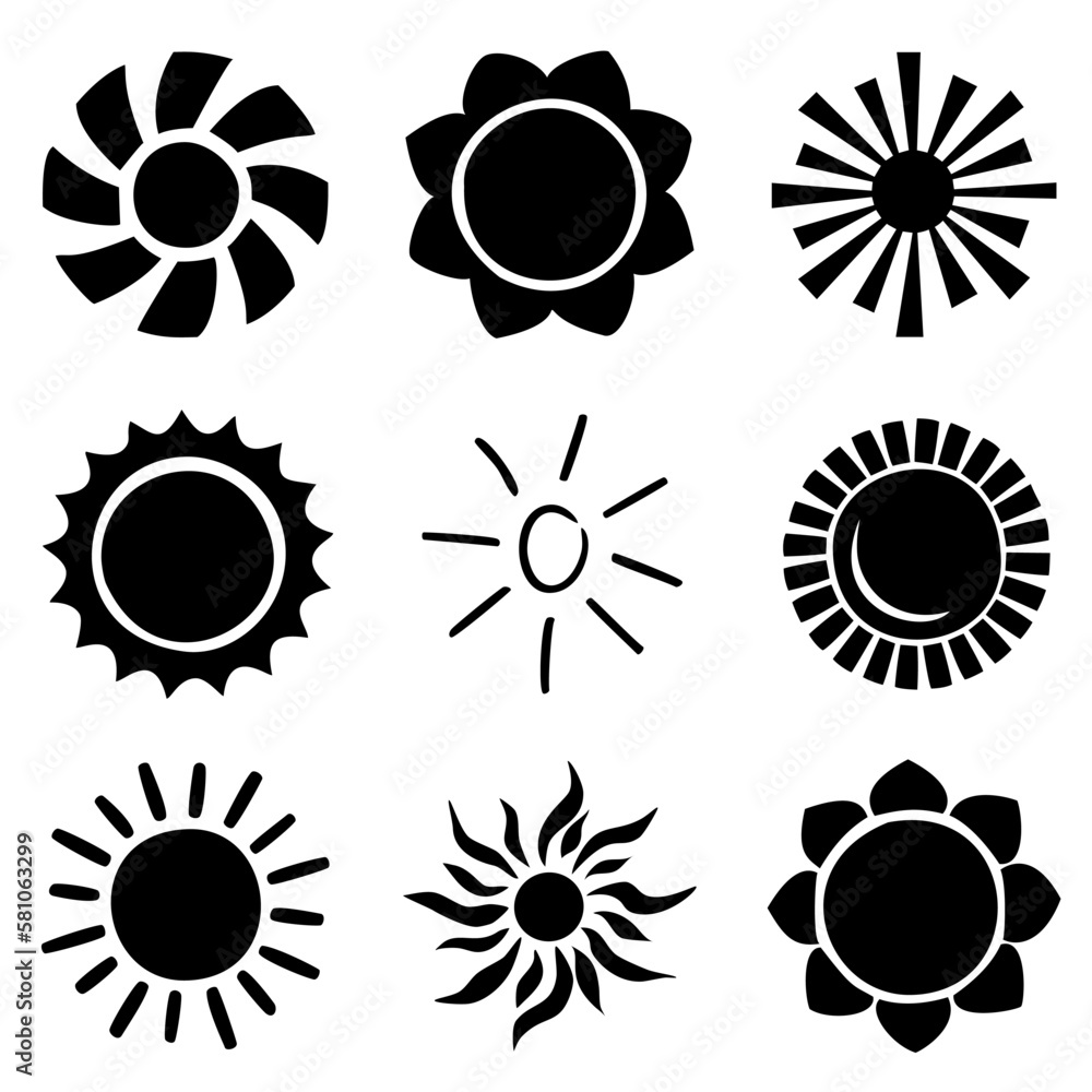 Sun icon set clipart. Vector illustration flat design.