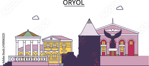 Russia, Oryol tourism landmarks, vector city travel illustration