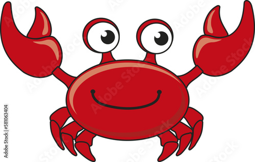 vector cute crab cartoon illustrationwith claws for print, children illustration on white background