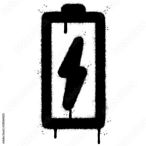 Spray Painted Graffiti battery Charging icon Sprayed isolated with a white background. graffiti Battery icon with over spray in black over white.