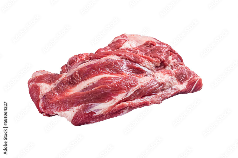 Boneless Raw lamb neck meat on a butcher table.  Isolated, transparent background.