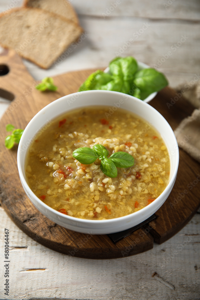 Homemade lentil soup with vegetables