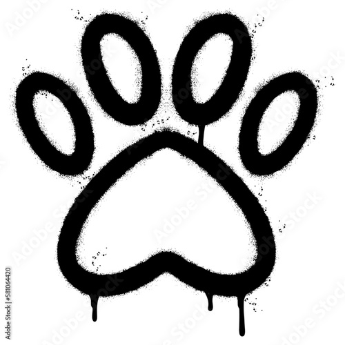 Spray Painted Graffiti Paw Print icon Sprayed isolated with a white background. graffiti paw icon with over spray in black over white.
