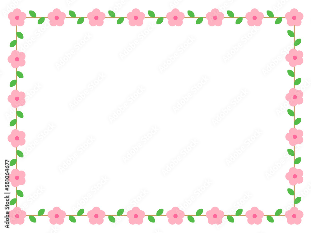 Spring season pink Cherry Blossom flower concept design deco pattern border. Repeated lines of flowers and leaves.