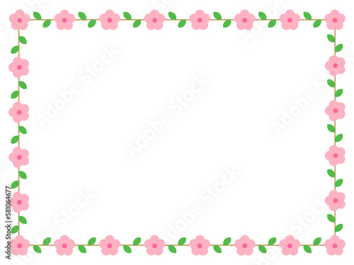 Spring season pink Cherry Blossom flower concept design deco pattern border. Repeated lines of flowers and leaves. © Tuesday04