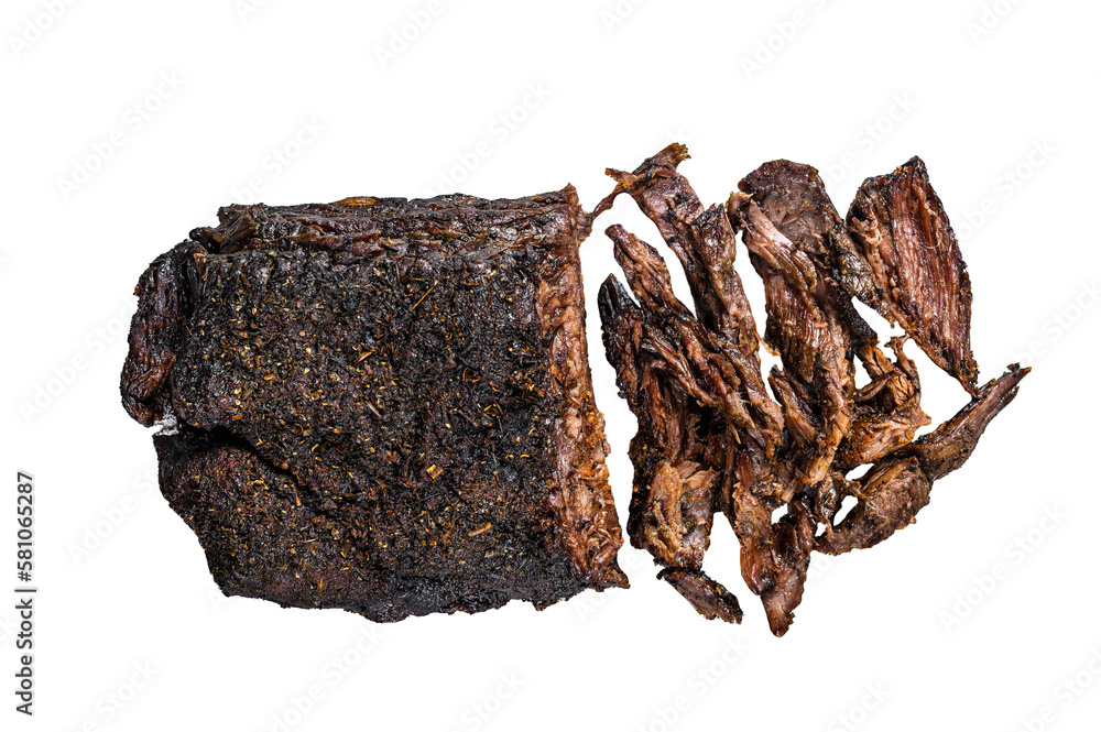 Smoked bbq Beef Brisket meat steak. Isolated, transparent background.