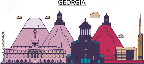 Georgia tourism landmarks, vector city travel illustration