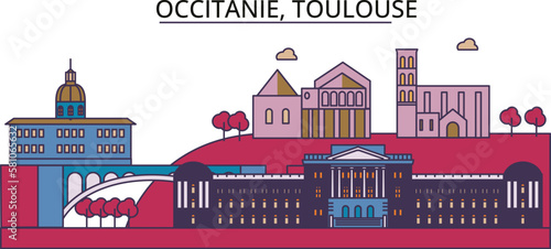 France, Toulouse tourism landmarks, vector city travel illustration