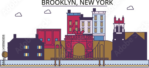 United States, New York Brooklyn tourism landmarks, vector city travel illustration