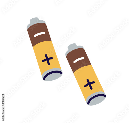 Abstract AA battery icon. Dry alkaline electrical energy cylinder cell, plus and minus. Two A power items of cylindrical shape. Flat vector illustration isolated on white background