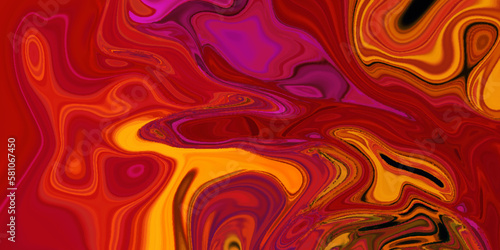 Fire flames on orange background with Luxurious colorful liquid marble surfaces design. Abstract color acrylic pours liquid marble surface design. Beautiful fluid abstract paint background.