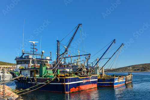 big fishing ship in Port Alacati Marina  Cesme  Izmir province  Turkey 