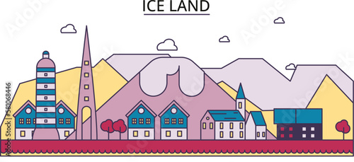 Iceland tourism landmarks, vector city travel illustration photo