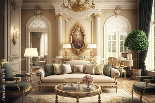 Beautiful classic living room with elegant furniture, AI generated