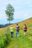 Drei Wanderer genießen die Natur bei einer Tour in alpinem Gelände