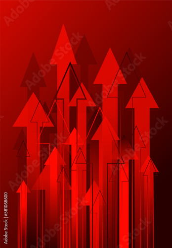 Financial Arrow Graph. Red arrows up background. Vector illustration