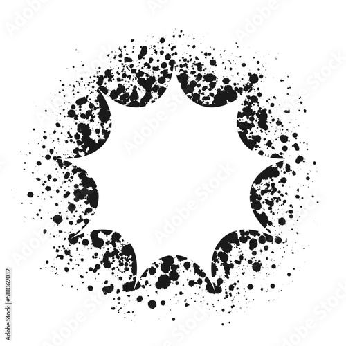 Explosion shape grunge ink splatter frame. Spray graffiti stencil border template.