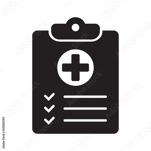 Medical history icon, medical report symbol. Health care clipboard icon. Medical card icon.