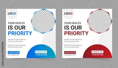 Medical healthcare service social media post template design. Hospital, doctor, Set of medical healthcare service suitable for social media post design for hospital clinic doctor and dentist marketing