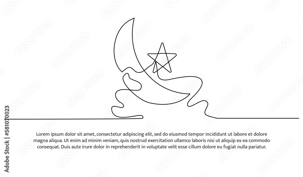 Obraz premium Islamic lantern continuous line design. Islamic architectural design concept. Celebration of Ramadan, Eid al-Fitr Eid al-Adha and Islamic New Year. Decorative elements drawn on a white background.