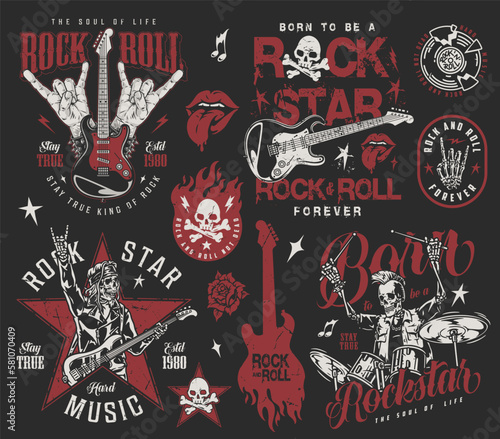 Rock star colorful set stickers
