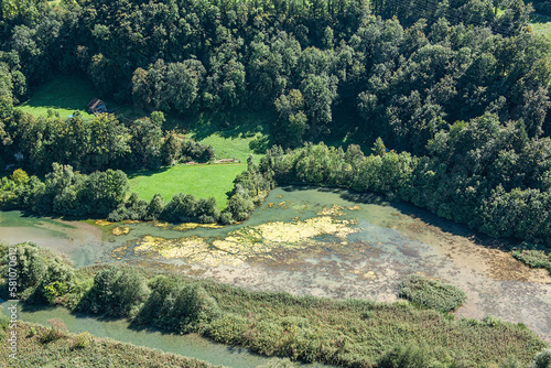 Luftaufnahme der Sarner Aa beim Wichselsee, Kanton Obwalden, Schweiz photo