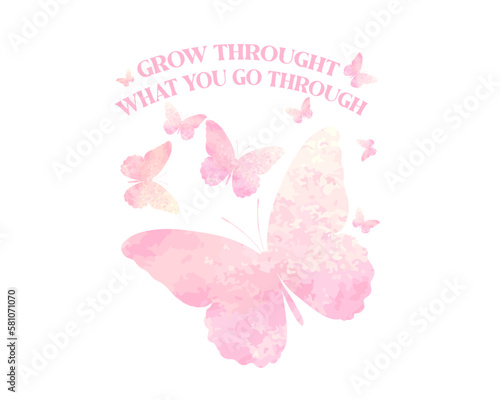 pink watercolor brush butterfly positive quote motivation slogan  optimist