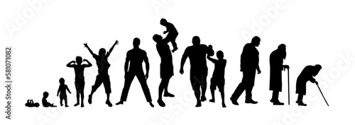 Silhouettes of a man. Stages of life. Vector illustration. People: stages of development