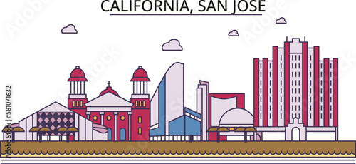 Obraz na płótnie United States, San Jose tourism landmarks, vector city travel illustration w salonie