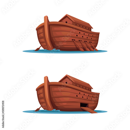 Noah ark ancient ship religion historical cartoon illustration vector