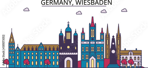 Germany, Wiesbaden tourism landmarks, vector city travel illustration