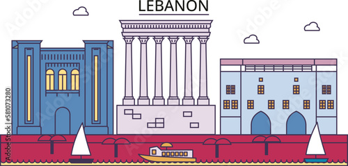 Lebanon tourism landmarks, vector city travel illustration photo