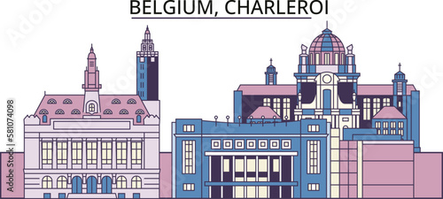 Belgium, Charleroi tourism landmarks, vector city travel illustration