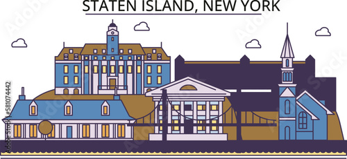 United States, New York Staten Island tourism landmarks, vector city travel illustration