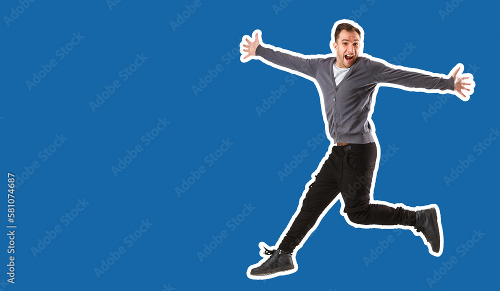 person isolated blue color background