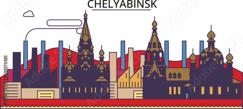 Russia, Chelyabinsk tourism landmarks, vector city travel illustration