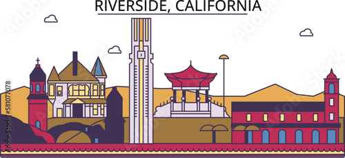 United States, Riverside tourism landmarks, vector city travel illustration