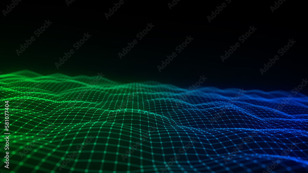 Futuristic digital wave. Dark cyberspace. Abstract wave with dots. White moving particles on background. 3d rendering. Futuristic digital wave. Dark cyberspace. Abstract wave with dots. White moving particles on background. 3d rendering.