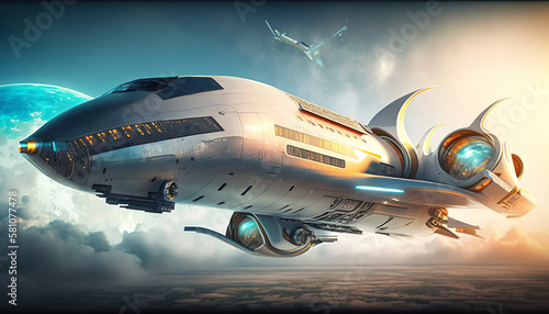 Futuristic passenger Jet in flight