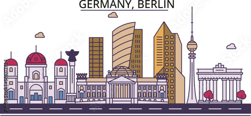 Germany, Berlin tourism landmarks, vector city travel illustration