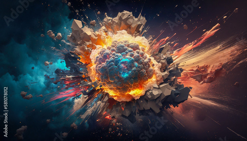 Abstract Blue and Orange Explosion, Explosive Energy with Contrasting Colors, Generative AI photo