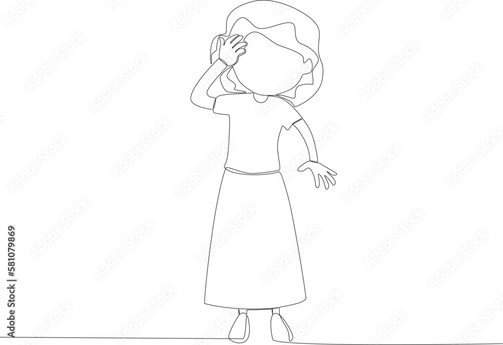 A child feels pain in the head. Hypertension one-line drawing A child feels pain in the head. Hypertension one-line drawing