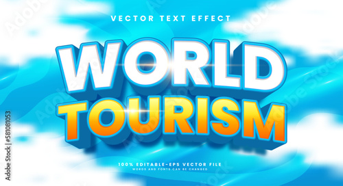 World tourism 3d editable vector text style effect, with blue luxury concept.