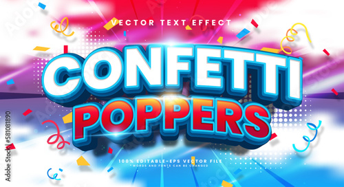 Confetti poppers 3d editable vector text style effect, suitable for celebrating events.