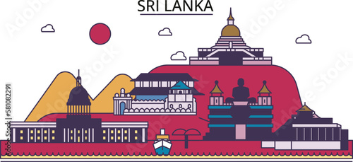 Sri Lanka tourism landmarks, vector city travel illustration
