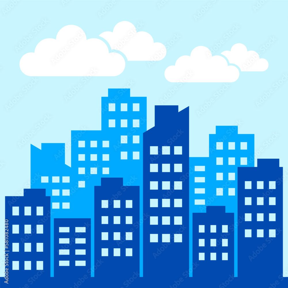 Urban landscape with buildings and clouds. Vector illustration.