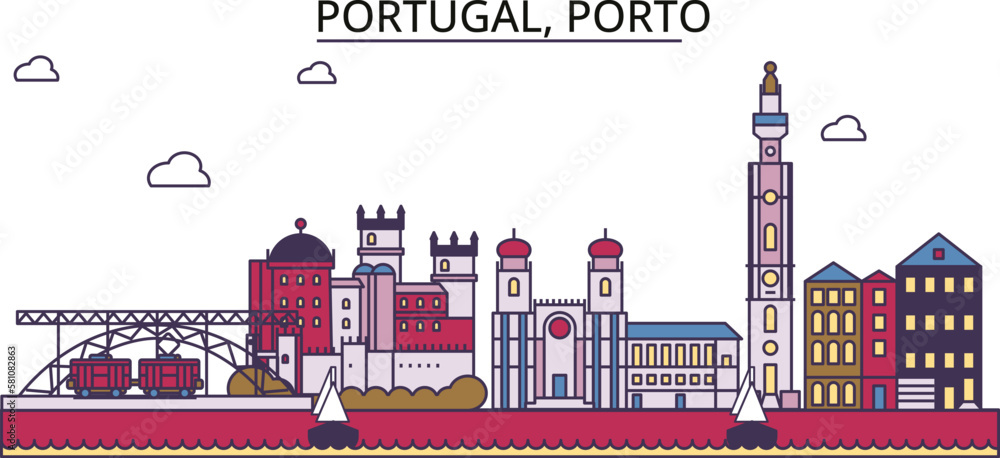Portugal, Porto tourism landmarks, vector city travel illustration