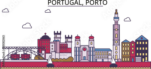 Obraz na płótnie Portugal, Porto tourism landmarks, vector city travel illustration w salonie