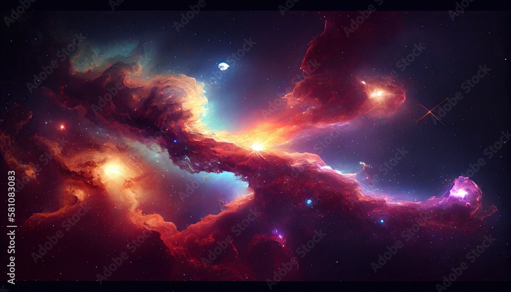 Space background. Galaxy and nebula in night sky with bright stars. Generative AI